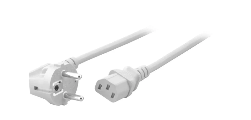 Netzleitung Schutzkontakt 90° – C13 180°, weiß, 3,0 m, 3 x 1,00 mm²