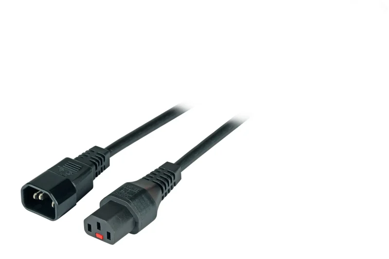 Kaltgeräteverlängerung C14 180° – C13 180° IEC Lock, schwarz, 2,0 m