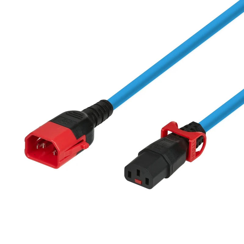 Kaltgeräteverlängerung Dual-Lock C14 – C13 IEC Lock, blau, 1,5 m