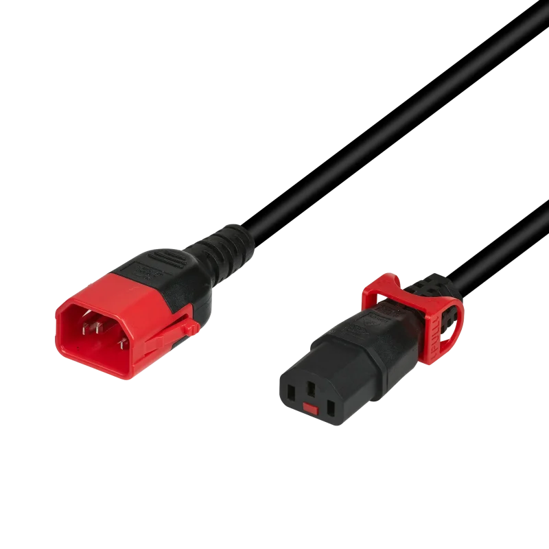 Kaltgeräteverlängerung Dual-Lock C14 – C13 IEC Lock, schwarz, 1,5 m