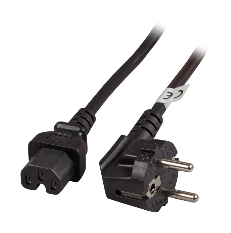 Warmgeräteleitung CEE 7/7 90° auf C15, schwarz, 3 m, 3 x 1,00 mm² H05RN-F (Gummi)