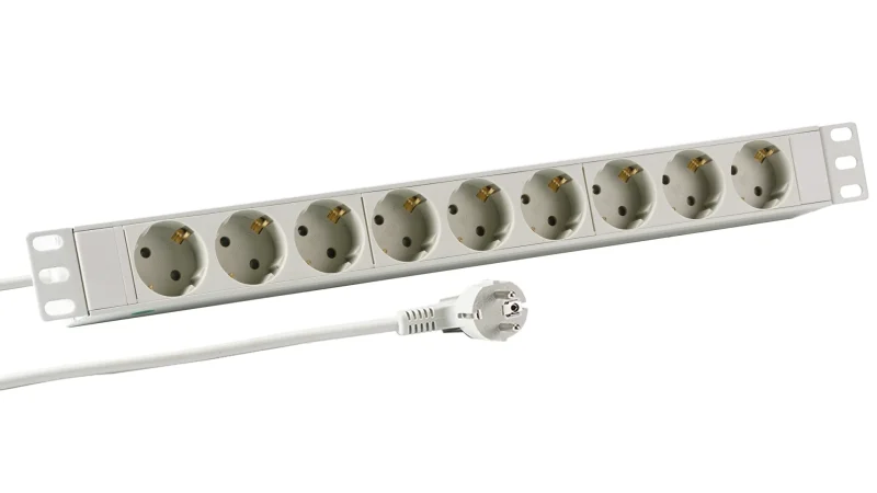 19“ 1HE Steckdosenleiste 9 x CEE 7/3 ohne Schalter im Aluprofil, grau