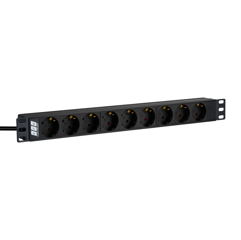 19“ 1HE Steckdosenleiste 9 x CEE 7/3 ohne Schalter, im Aluprofil, schwarz