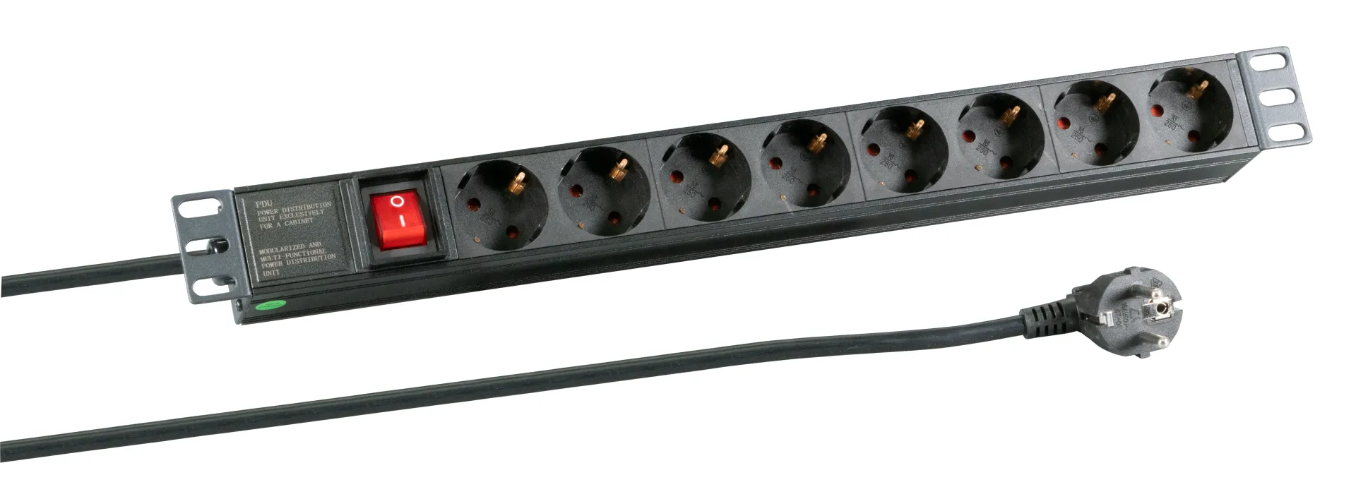 19“ 1HE Steckdosenleiste 8 x CEE 7/3 mit Schalter, im Aluprofil, schwarz – Bild 2