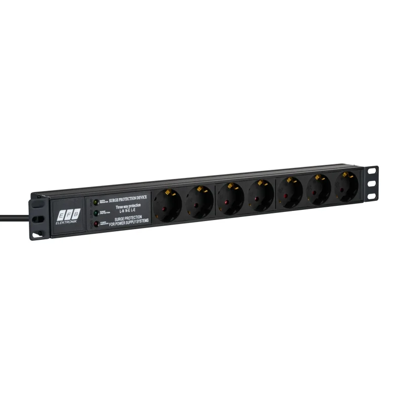 19“ 1HE Steckdosenleiste 7 x CEE 7/3 mit ÜSS, im Aluprofil, schwarz