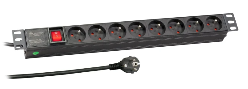 19“ 1HE Steckdosenleiste 8 x UTE mit Schalter
