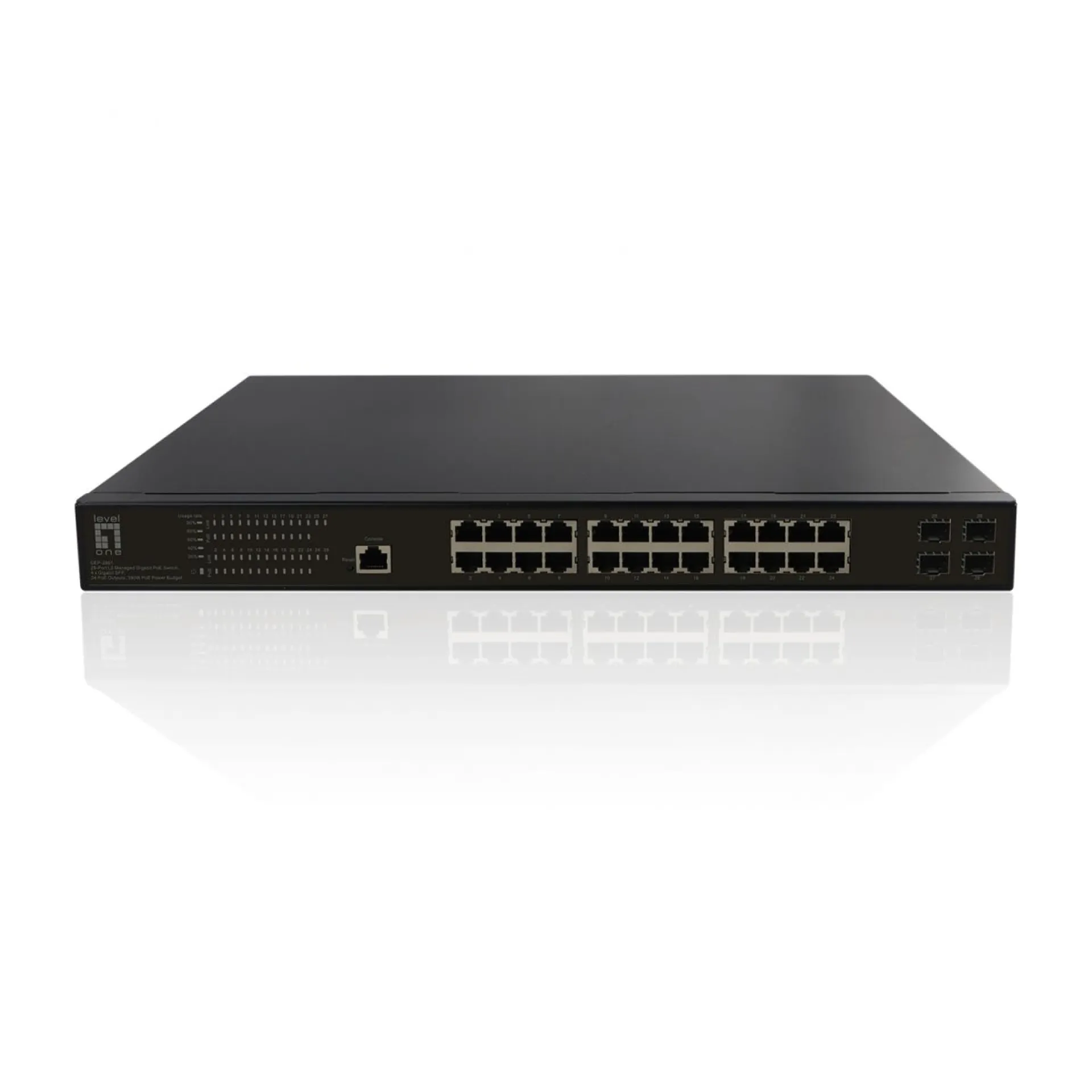 28-Port L2 Managed Gigabit-PoE-Switch 4x Gigabit SFP 24x PoE Ports 390W PoE Budget