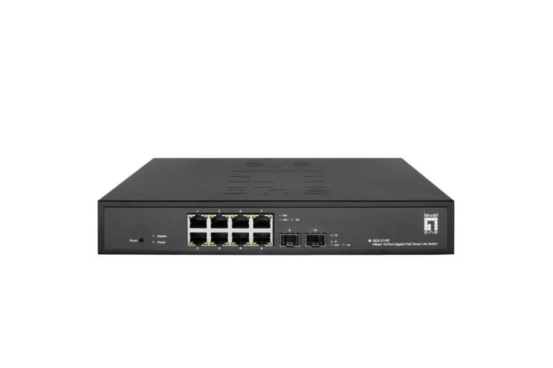 Hilbert 10-Port Gigabit PoE Smart Lite Switch 8PoE Ausgänge 2 x Gigab. SFP 802.3at/af PoE-Budget
