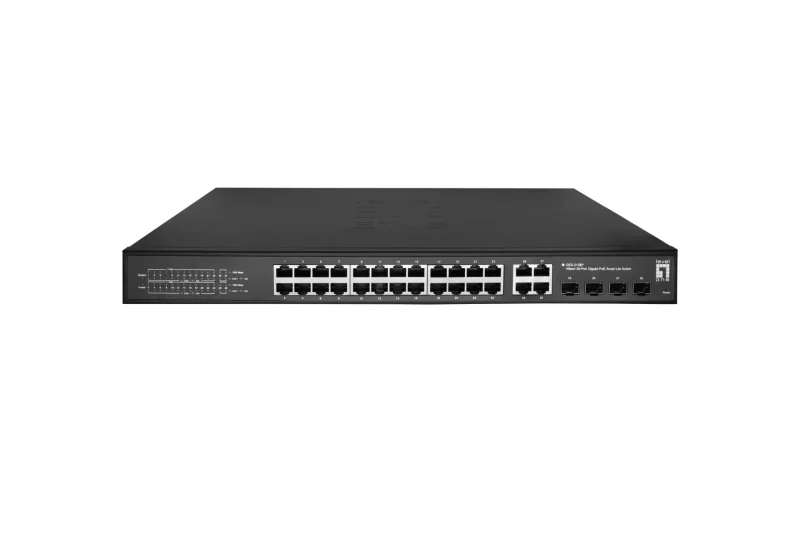 Hilbert 28-Port Gigabit PoE Smart Lite Switch, 24 PoE Outputs, 4x Gigabit SFP/RJ45 Combo, 380W