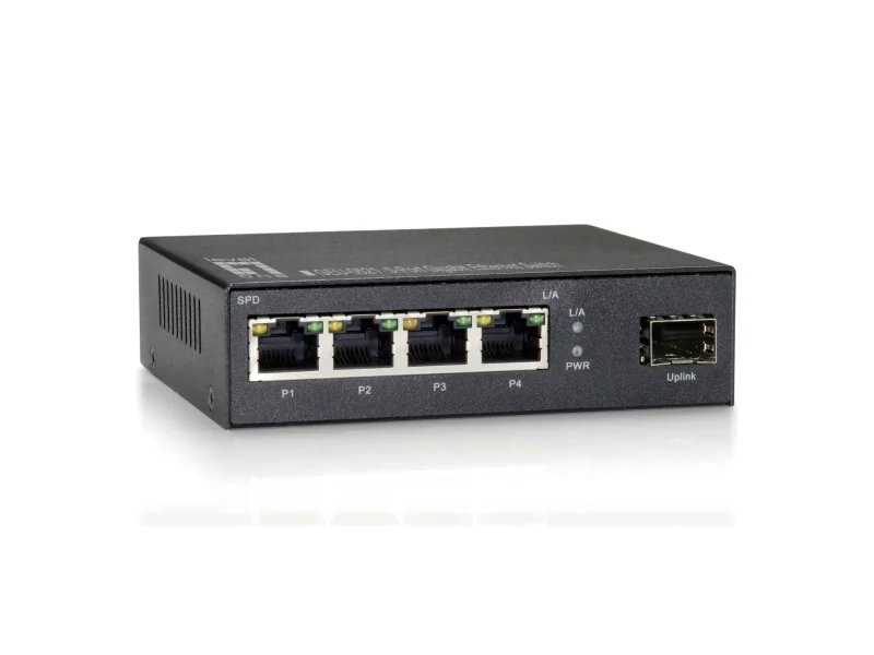 5-Port Gigabit Ethernet Switch, 4x RJ45, 1x GE SFP, Metallgehäuse