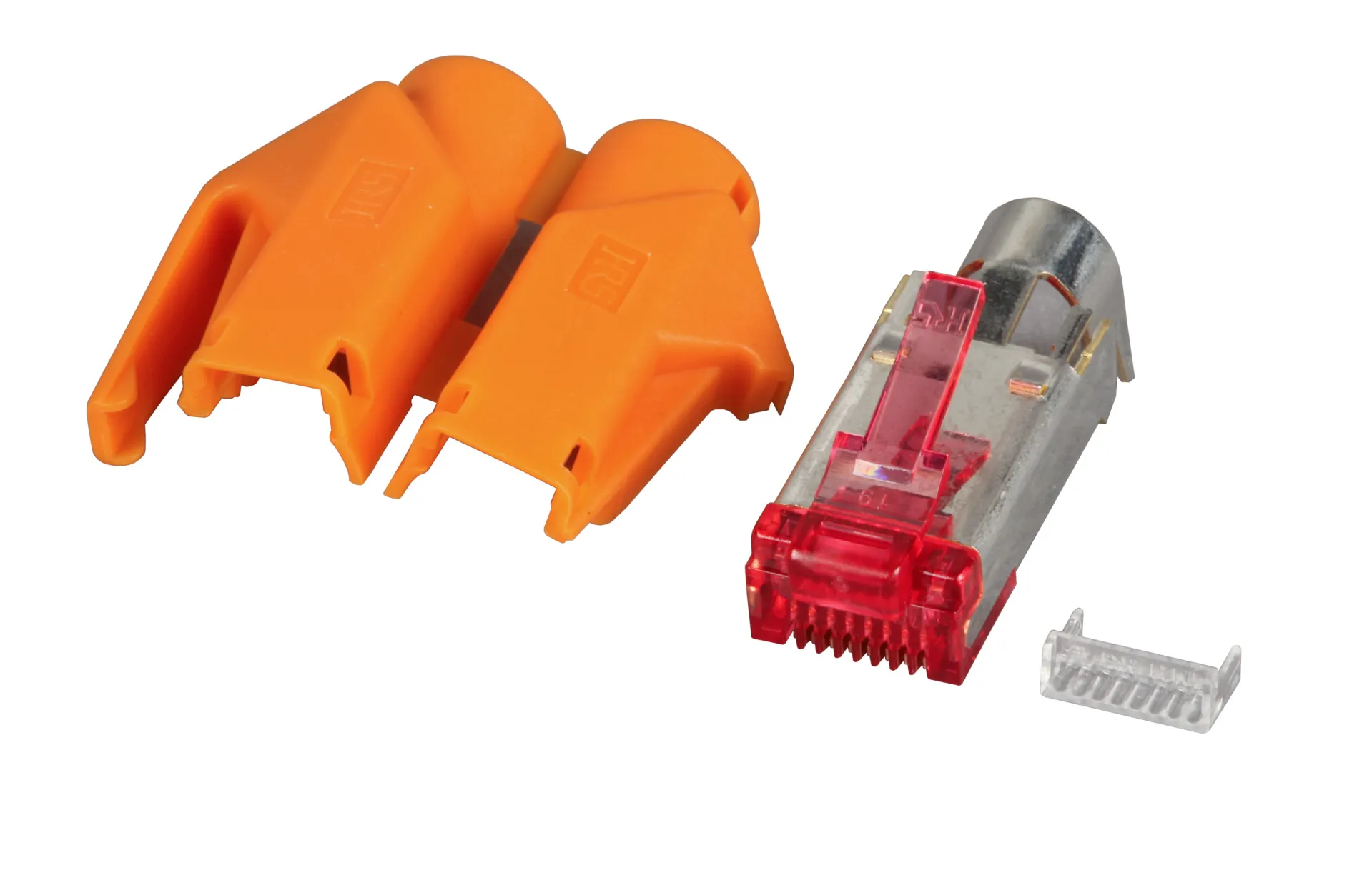 RJ45-Hirose Stecker STP, TM21 orange, 10 Stück, 3 Elemente, Cat. 6 – Bild 2