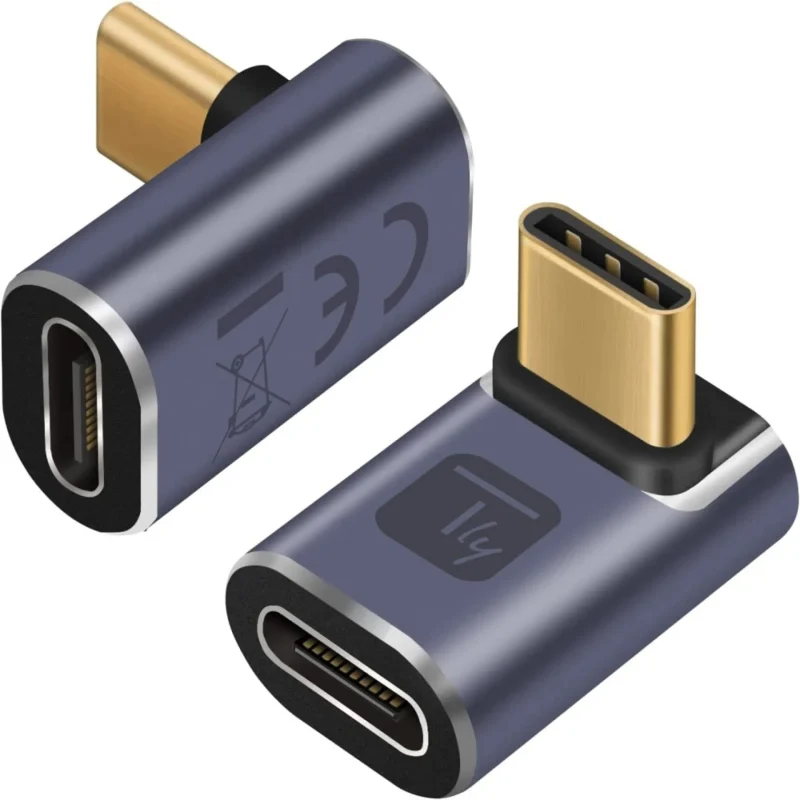 Techly USB-C Adapter Stecker/Buchse 90° gewinkelt, 40Gbps, 4K und 8K
