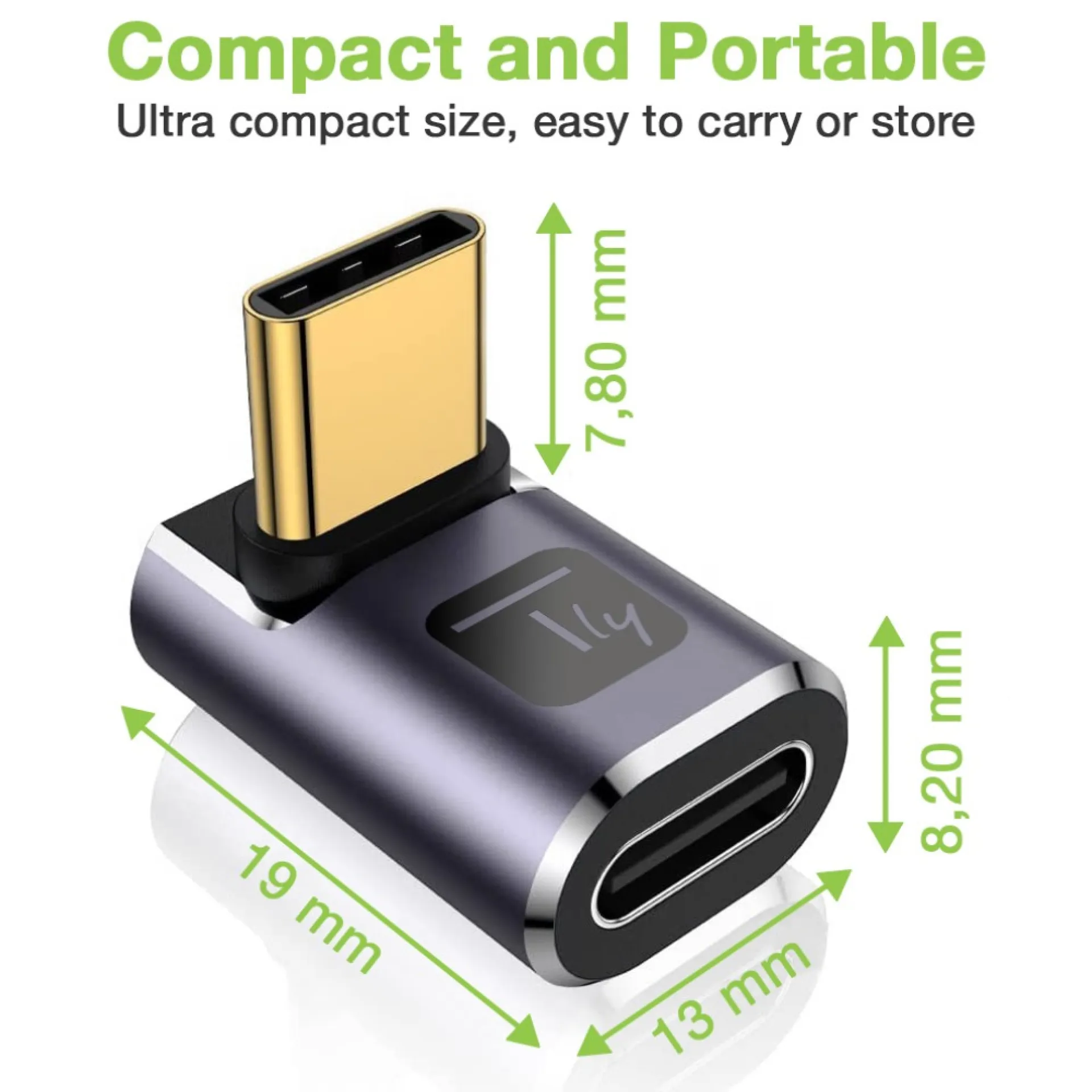 Techly USB-C Adapter Stecker/Buchse 90° gewinkelt, 40Gbps, 4K und 8K – Bild 2