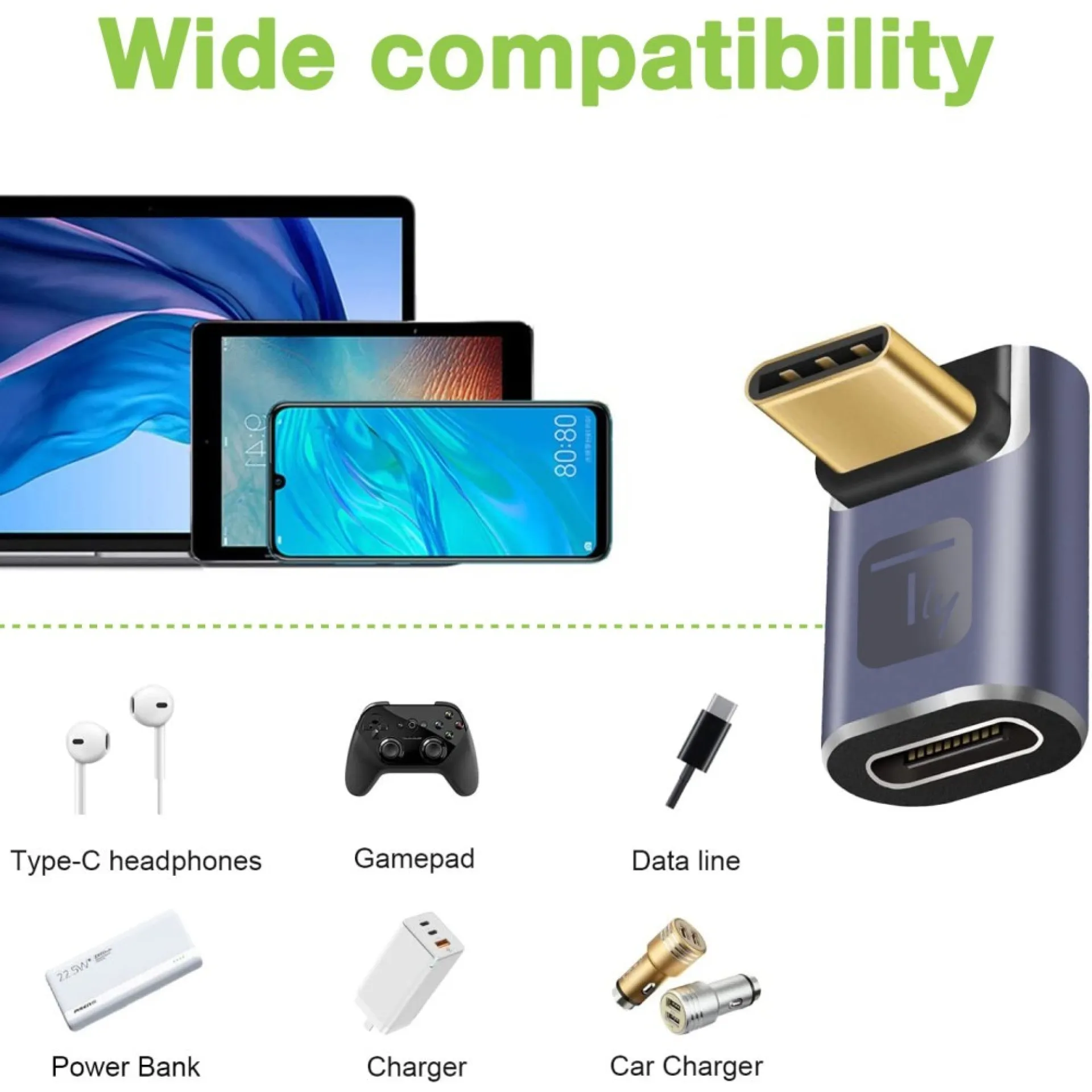 Techly USB-C Adapter Stecker/Buchse 90° gewinkelt, 40Gbps, 4K und 8K – Bild 3