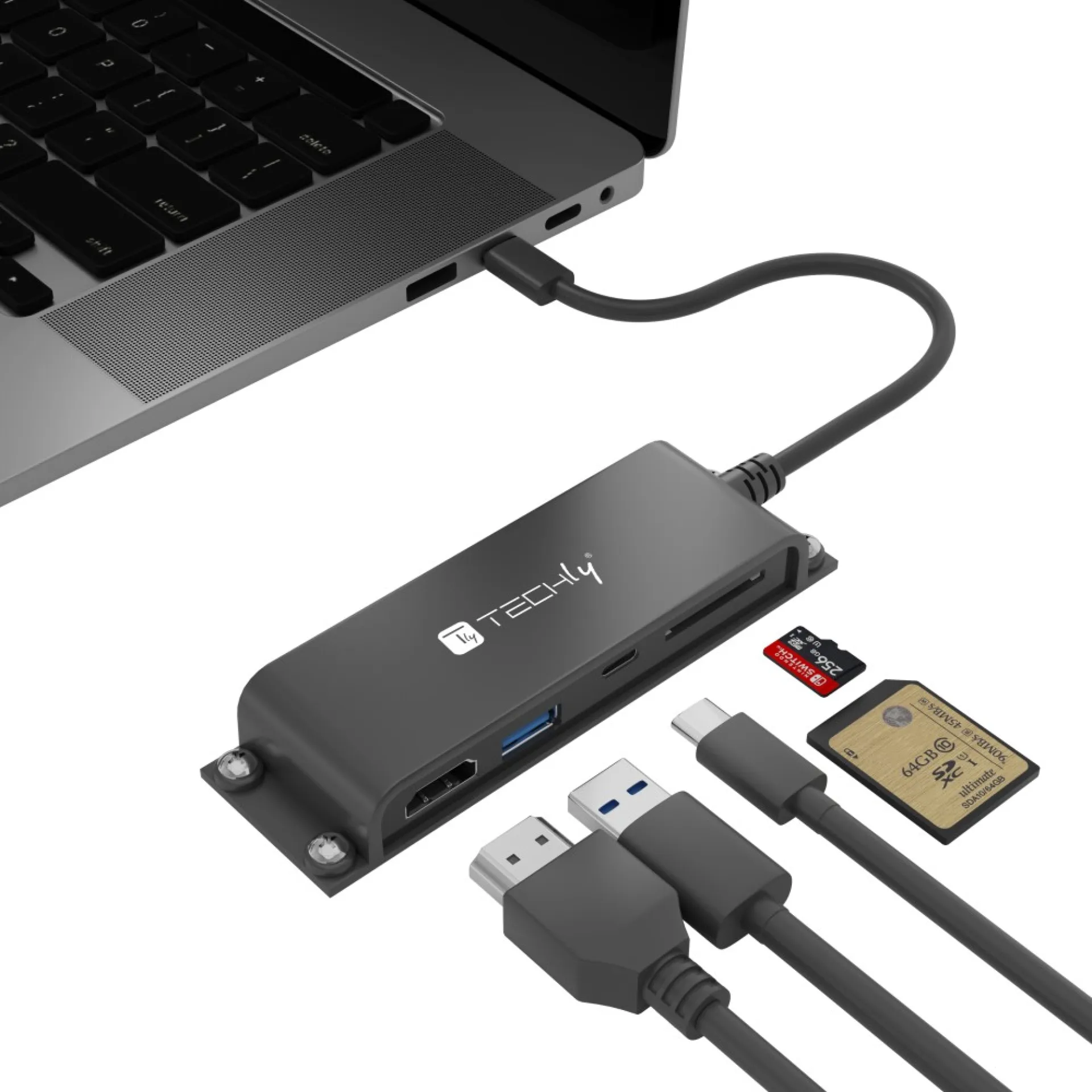 Techly Docking Station 5 in 1 USB-C HDMI Hub mit Micro SD/SD Reader – Bild 2
