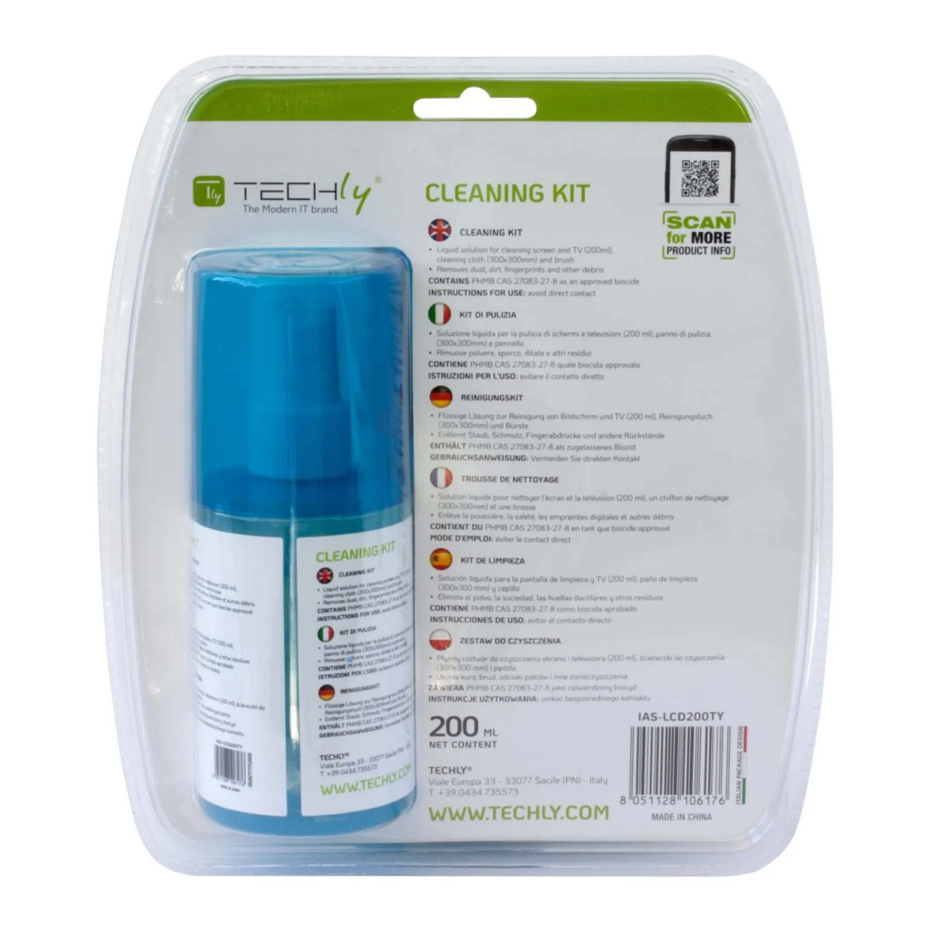 Techly Reinigungskit für Monitor 200ml mit Mikrofasertuch und Bürste – Bild 2