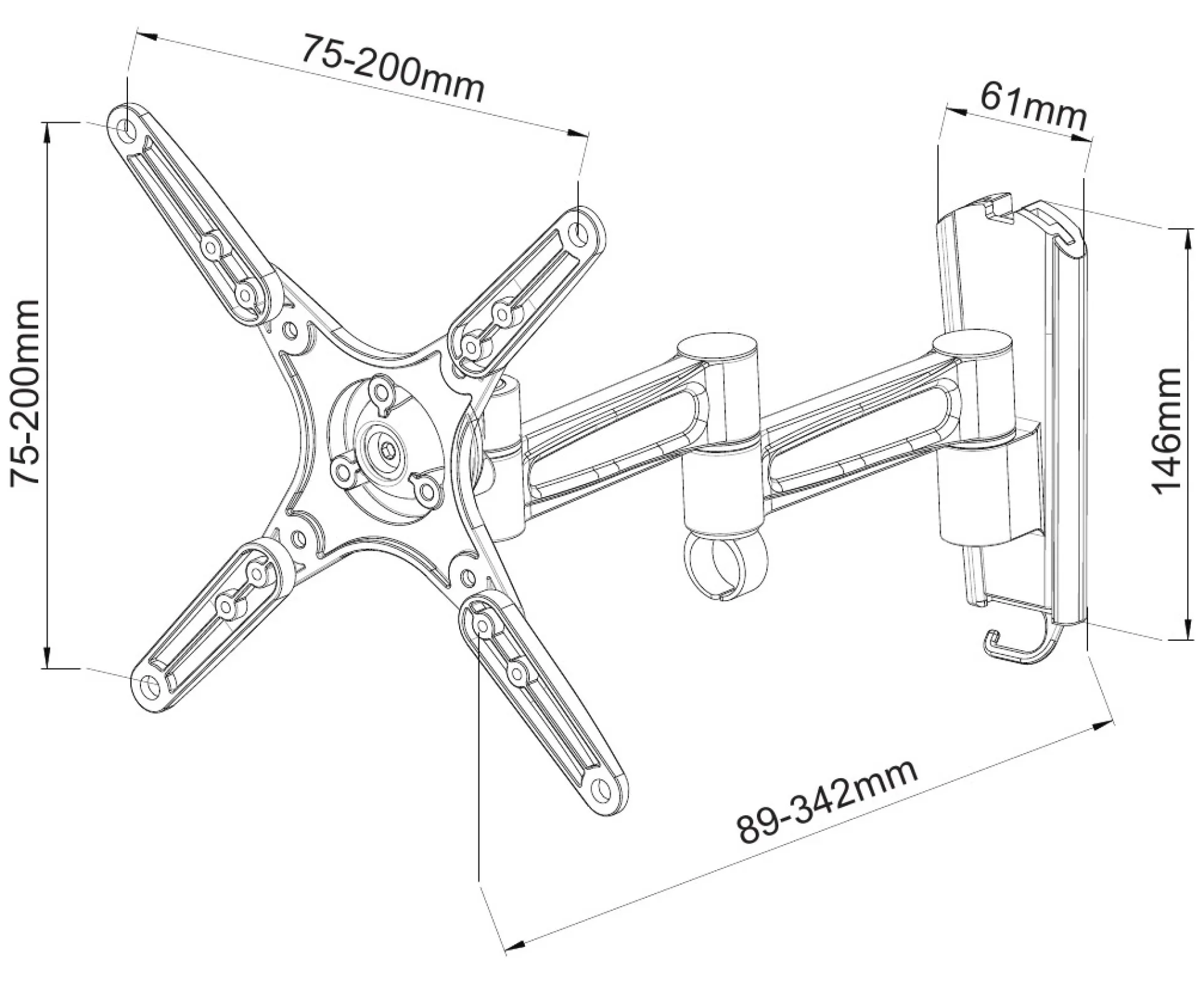 Wandhalterung für LCD TV LED 13"-37", ausziehbar, neigbar 3 Gelenke, schwarz – Bild 6
