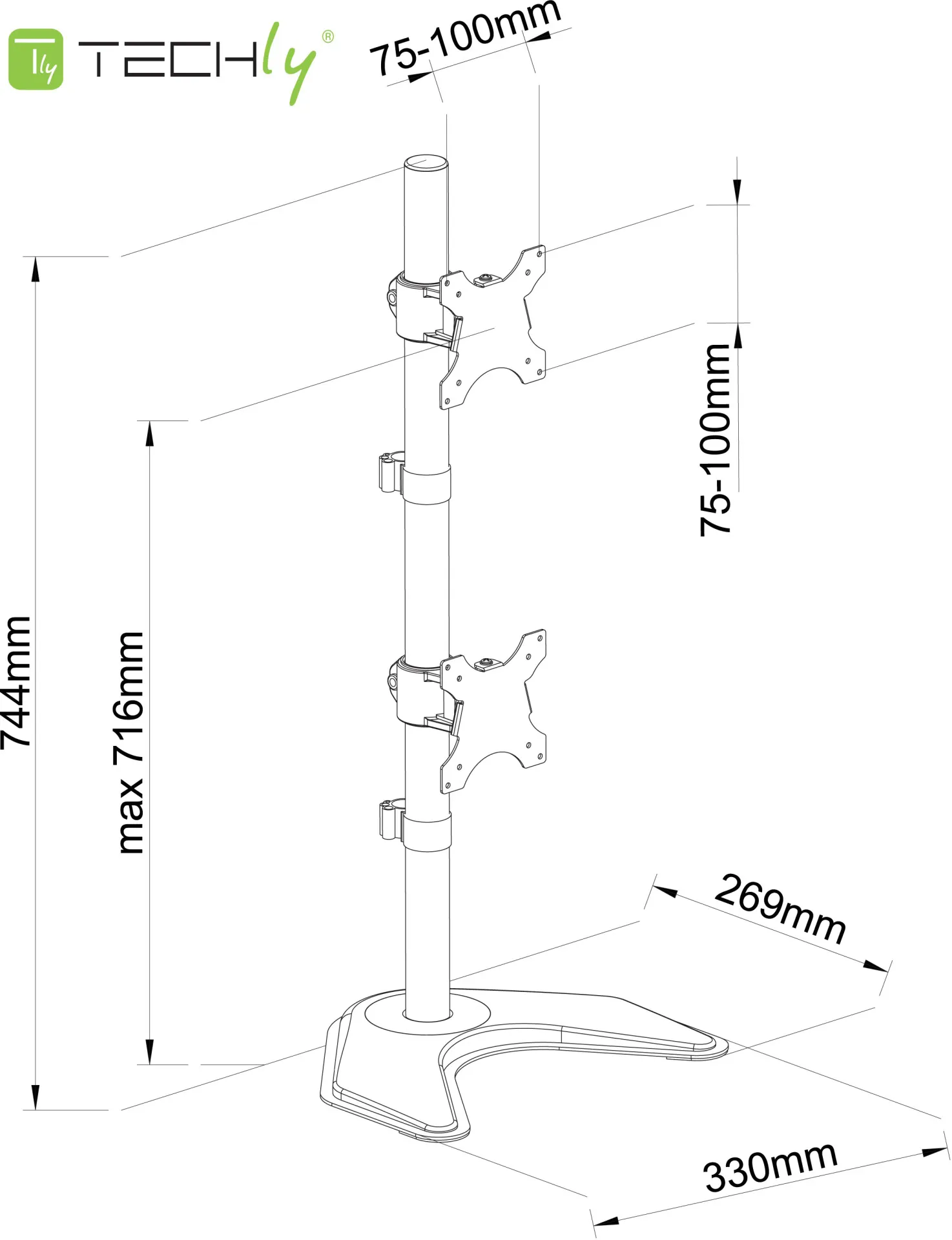 Schreibtischhalterung für 2 LCD TV LED 13"-27", mit Standfuß – Bild 2