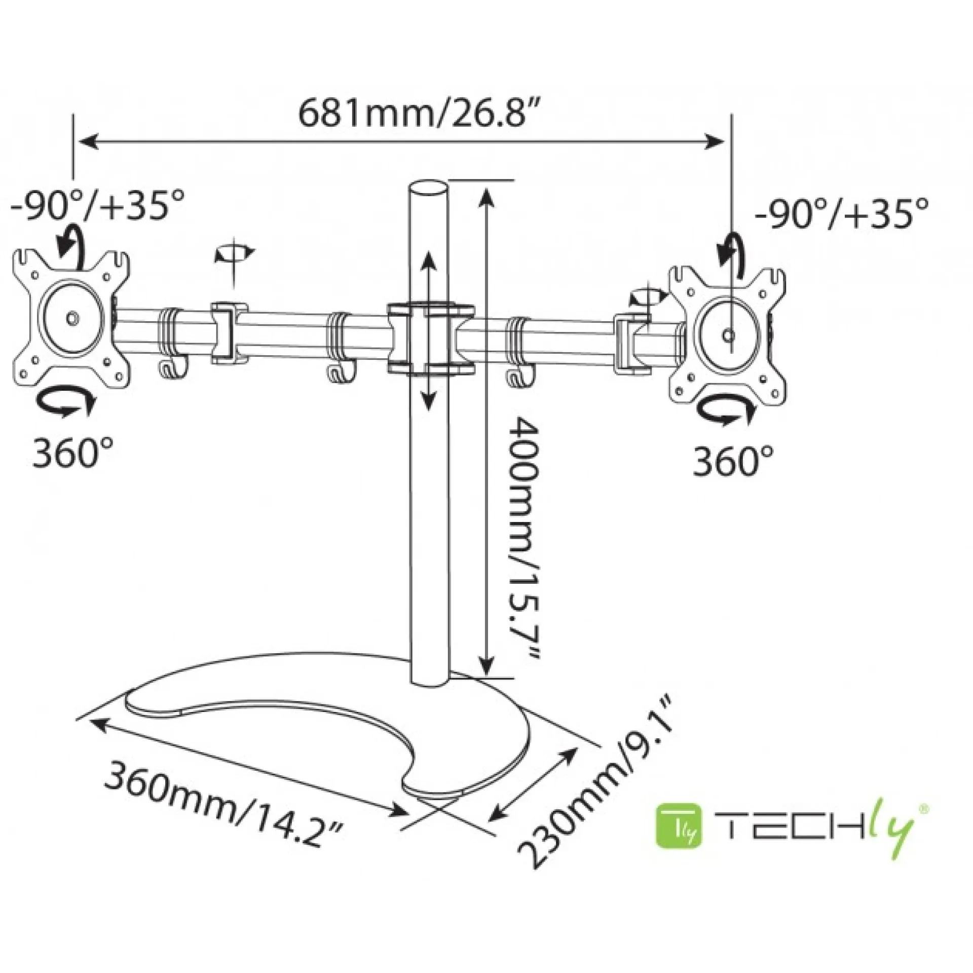 Schreibtischhalterung für 2 LCD TV LED 13"-27", mit Standfuß – Bild 3
