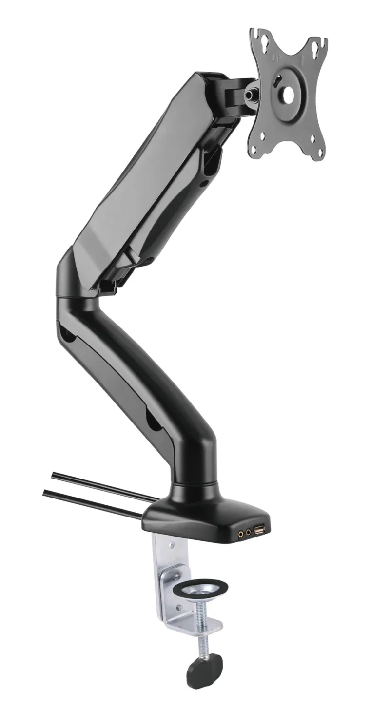 Schreibtischhalterung mit Gasdruckfeder für 1 TV 13″-27″, mit USB und Audio