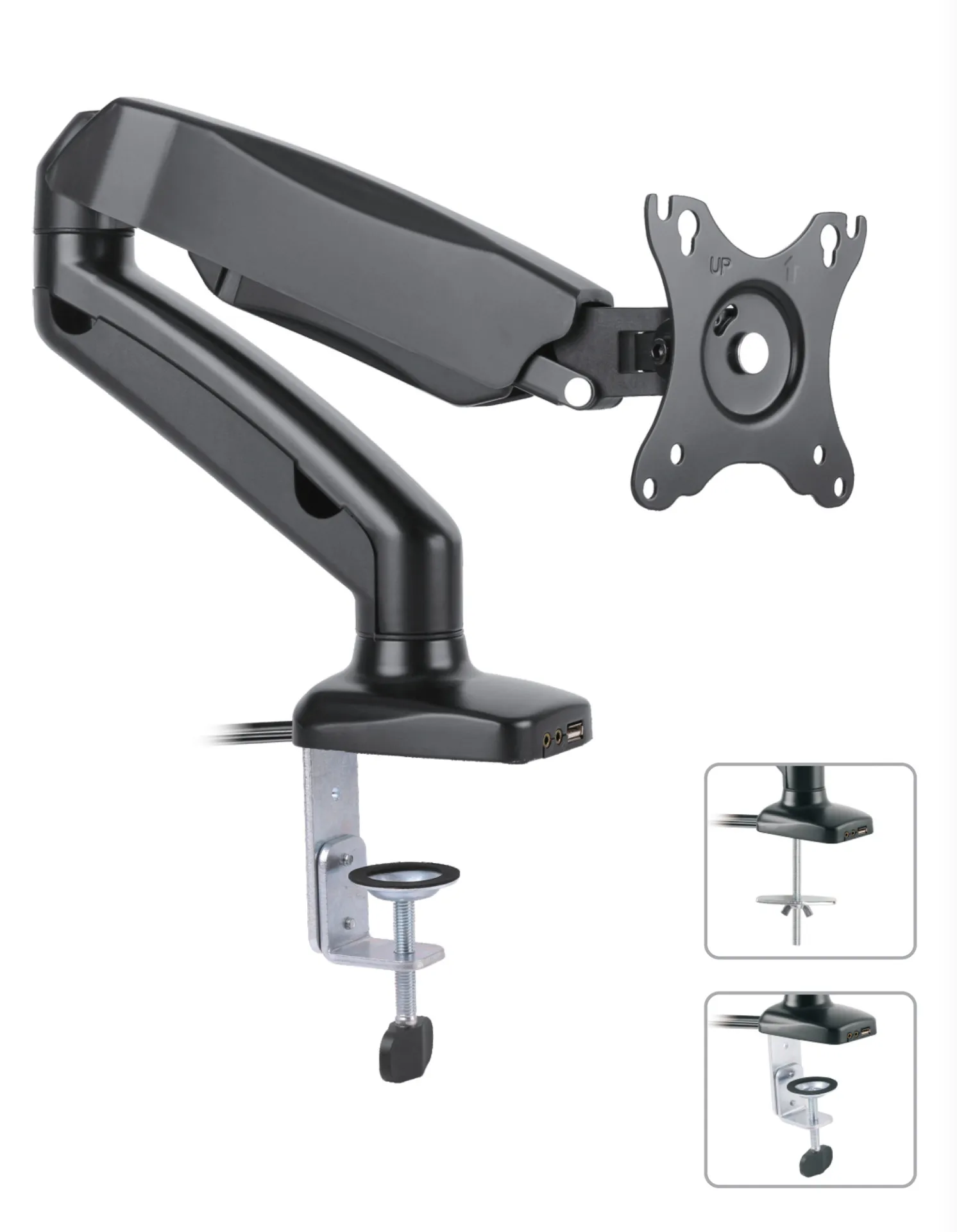 Schreibtischhalterung mit Gasdruckfeder für 1 TV 13"-27", mit USB und Audio – Bild 2