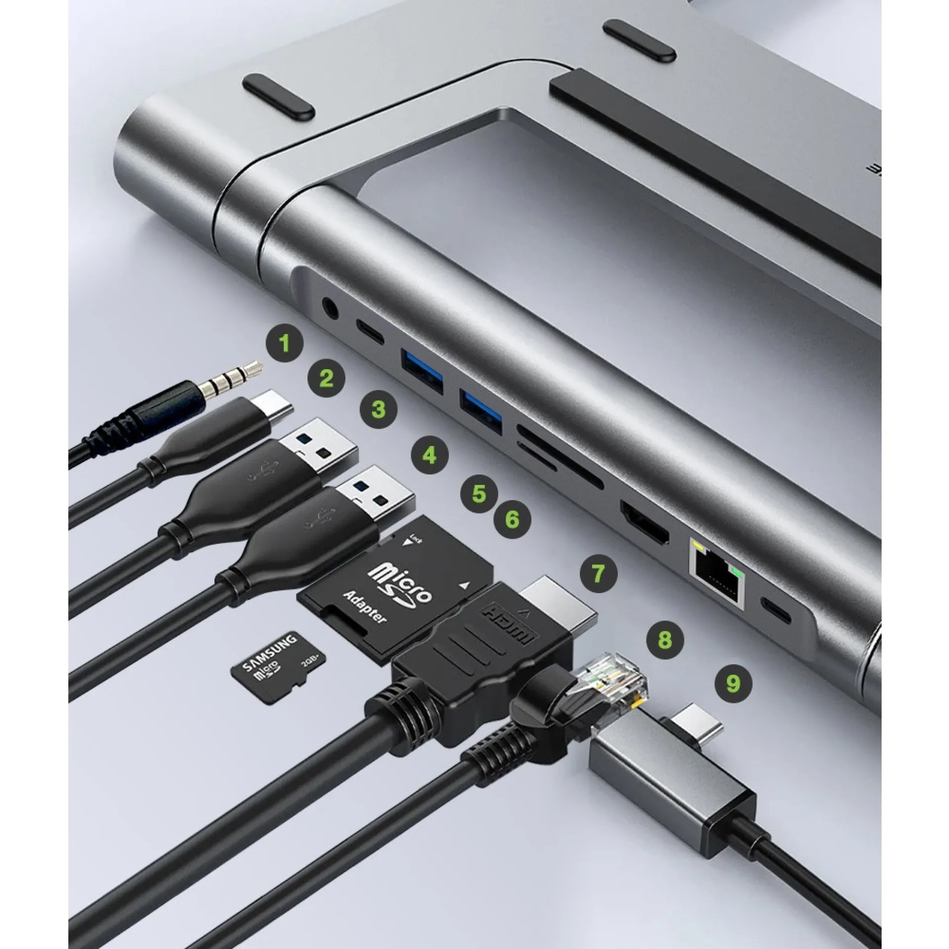 Techly 9 in 1 USB-C Docking Station USB3.1 Notebook Ständer – Bild 2