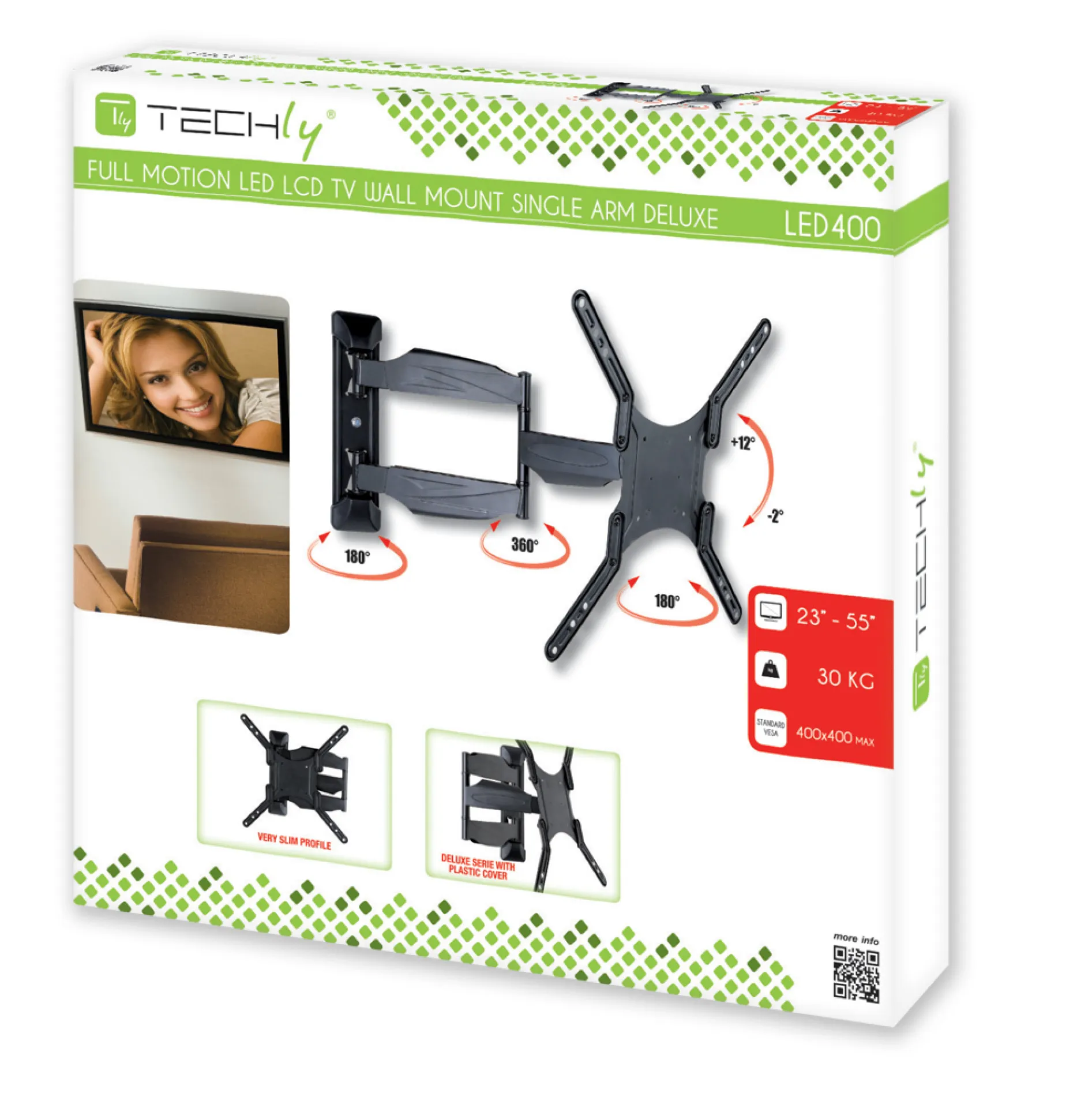 Wandhalterung für LCD TV LED 23"-55" FullMotion, schwarz, max. 30 kg – Bild 2