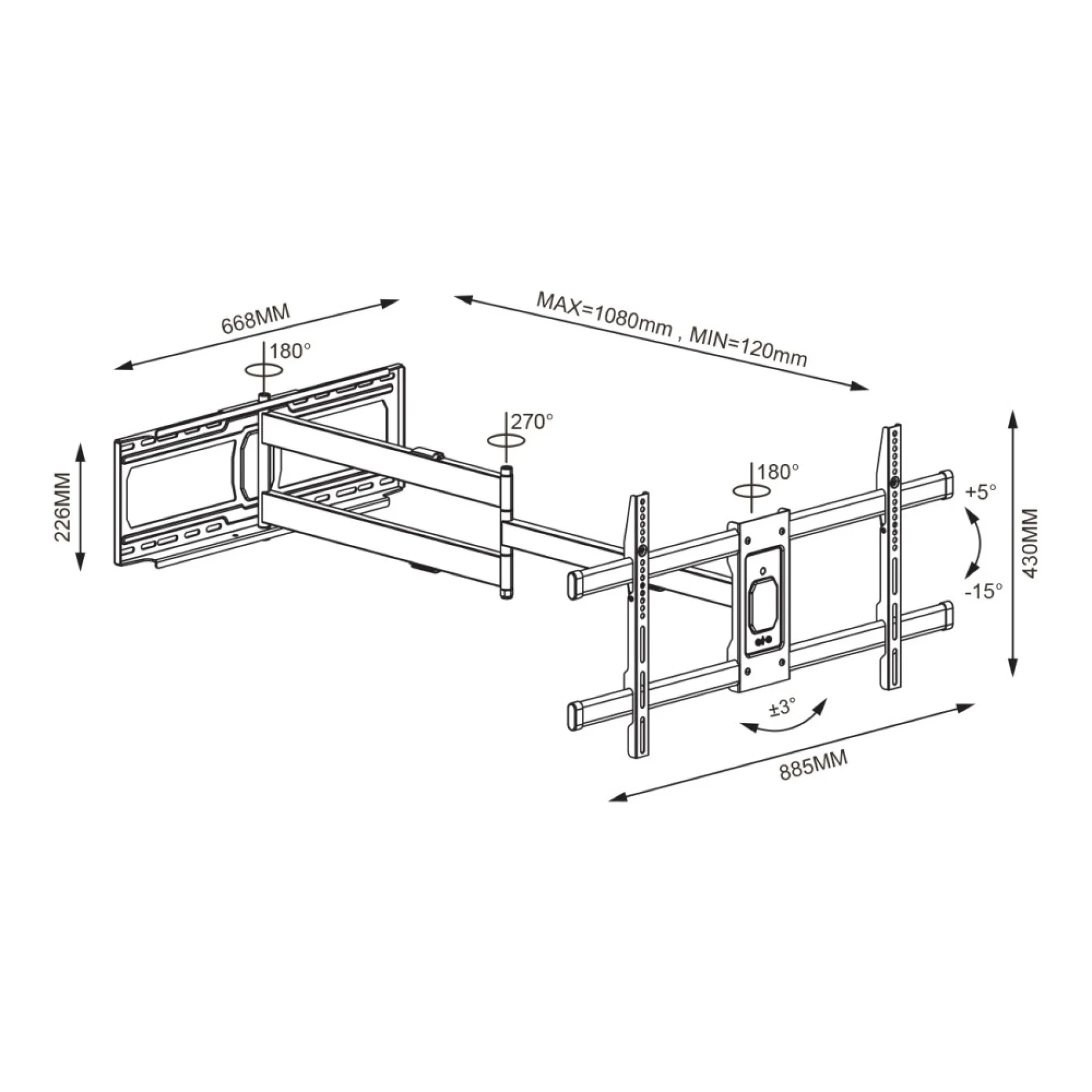 Techly Wandhalterung 42-80" extra lang und vollbeweglich TV – Bild 2