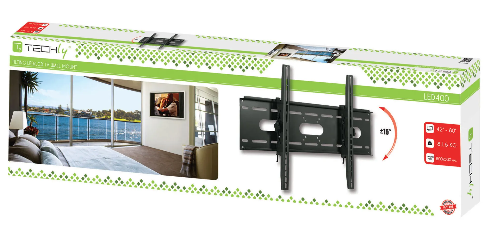 Wandhalterung für 1 LCD TV LED 42"-80", 82mm Wandabstand, neigbar, Schwarz – Bild 2