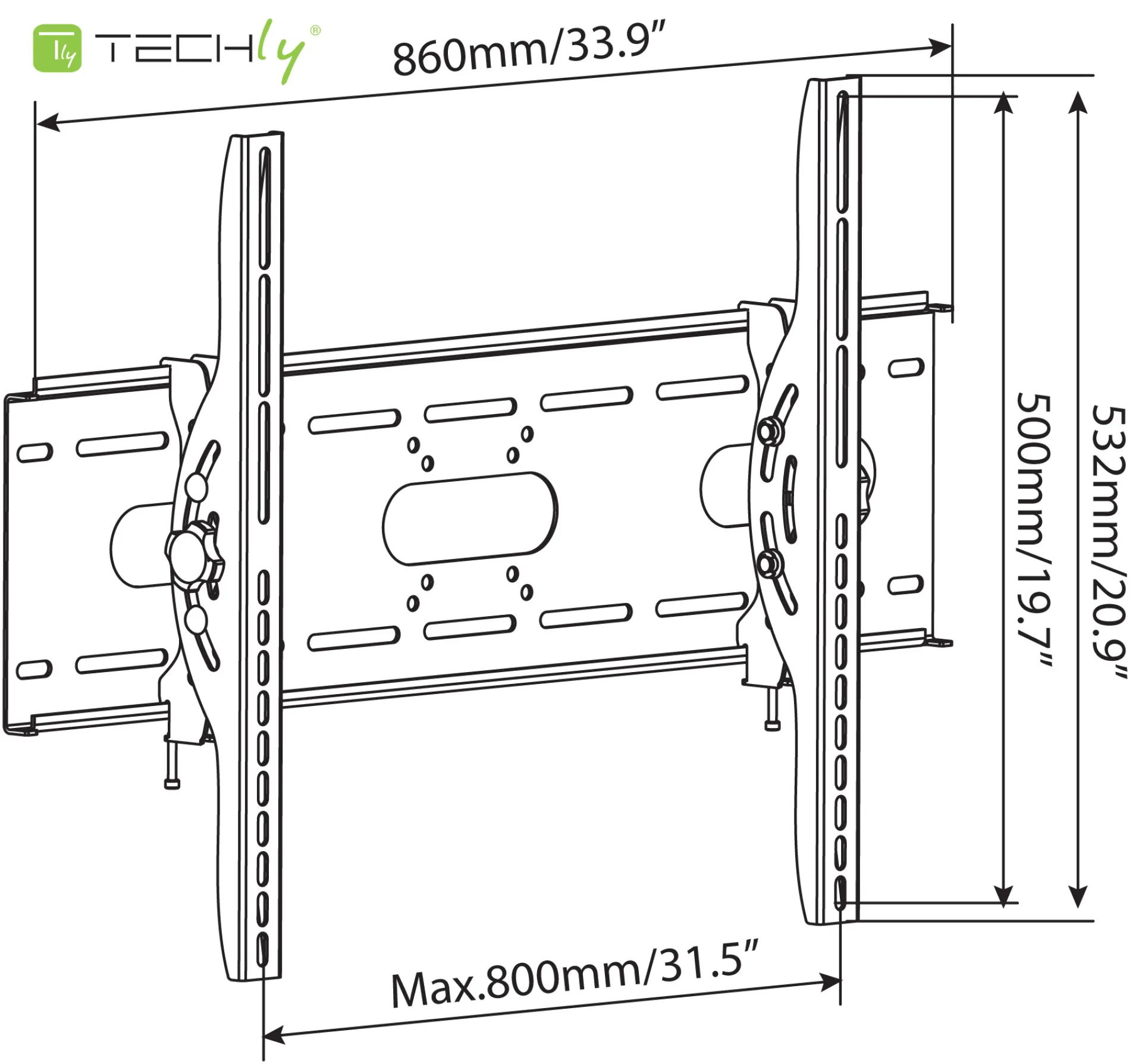 Wandhalterung für 1 LCD TV LED 42"-80", 82mm Wandabstand, neigbar, Schwarz – Bild 4