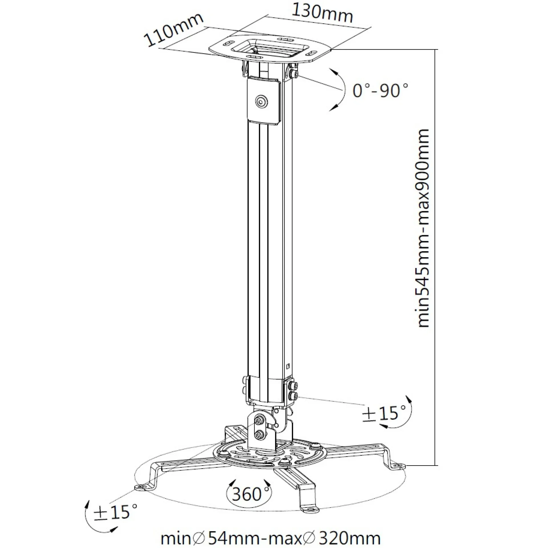 Deckenhalterung für Beamer, ausziehbar, 54-90cm, Silber – Bild 3