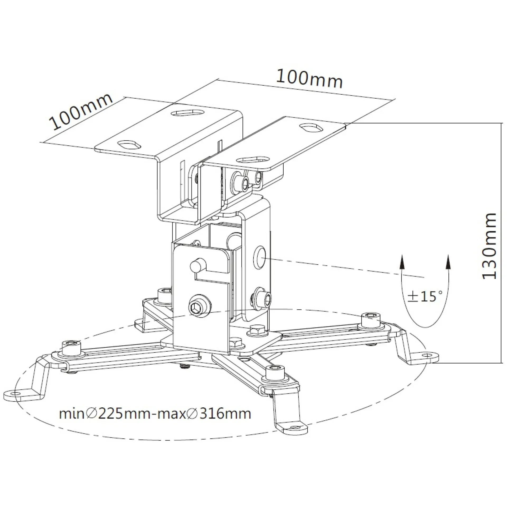 Deckenhalterung für Beamer, ausziehbar, 130 mm, Silber – Bild 3