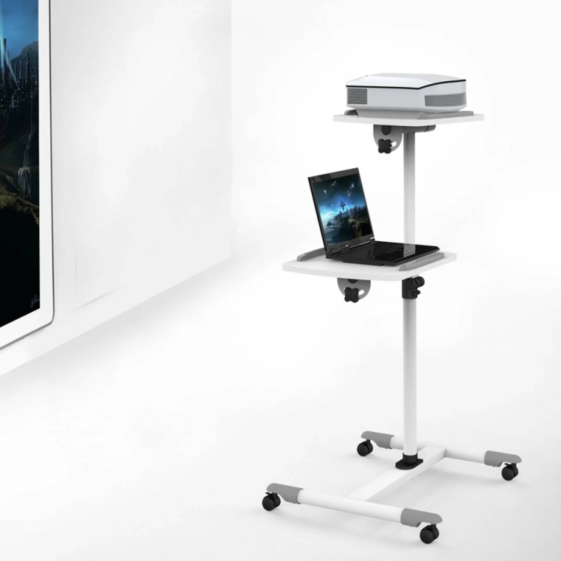 Flexible Universal Trolleys für Notebook / Beamer, 85-110 cm, weiß – Bild 4