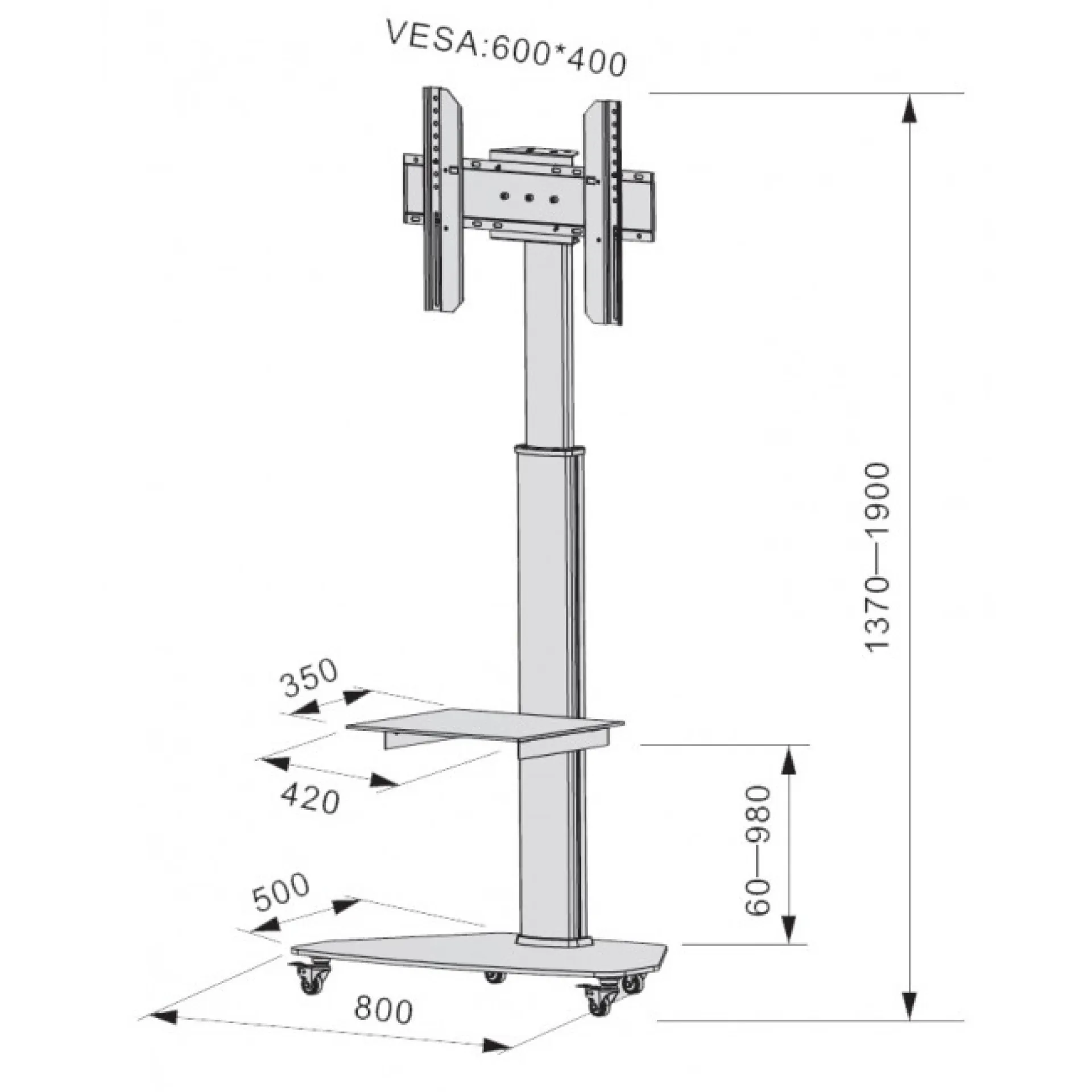 TV Trolley für LCD LED TV 37-70", weiß, mit Ablage – Bild 5