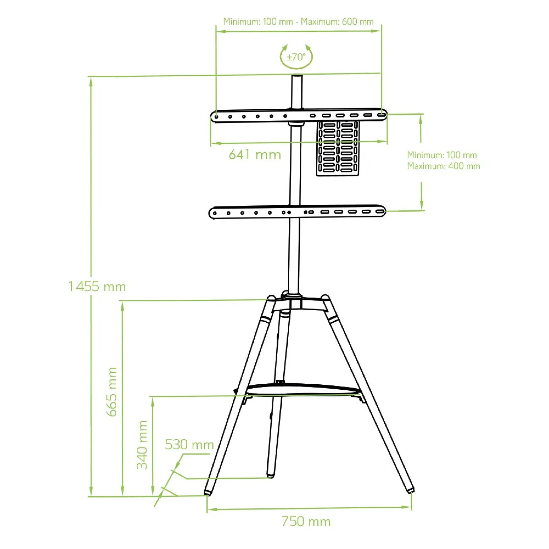 TV Standfuss für LCD/LED/Plasma TV 32-65" mit Dreibein Fuß und einer Ablage – Bild 2