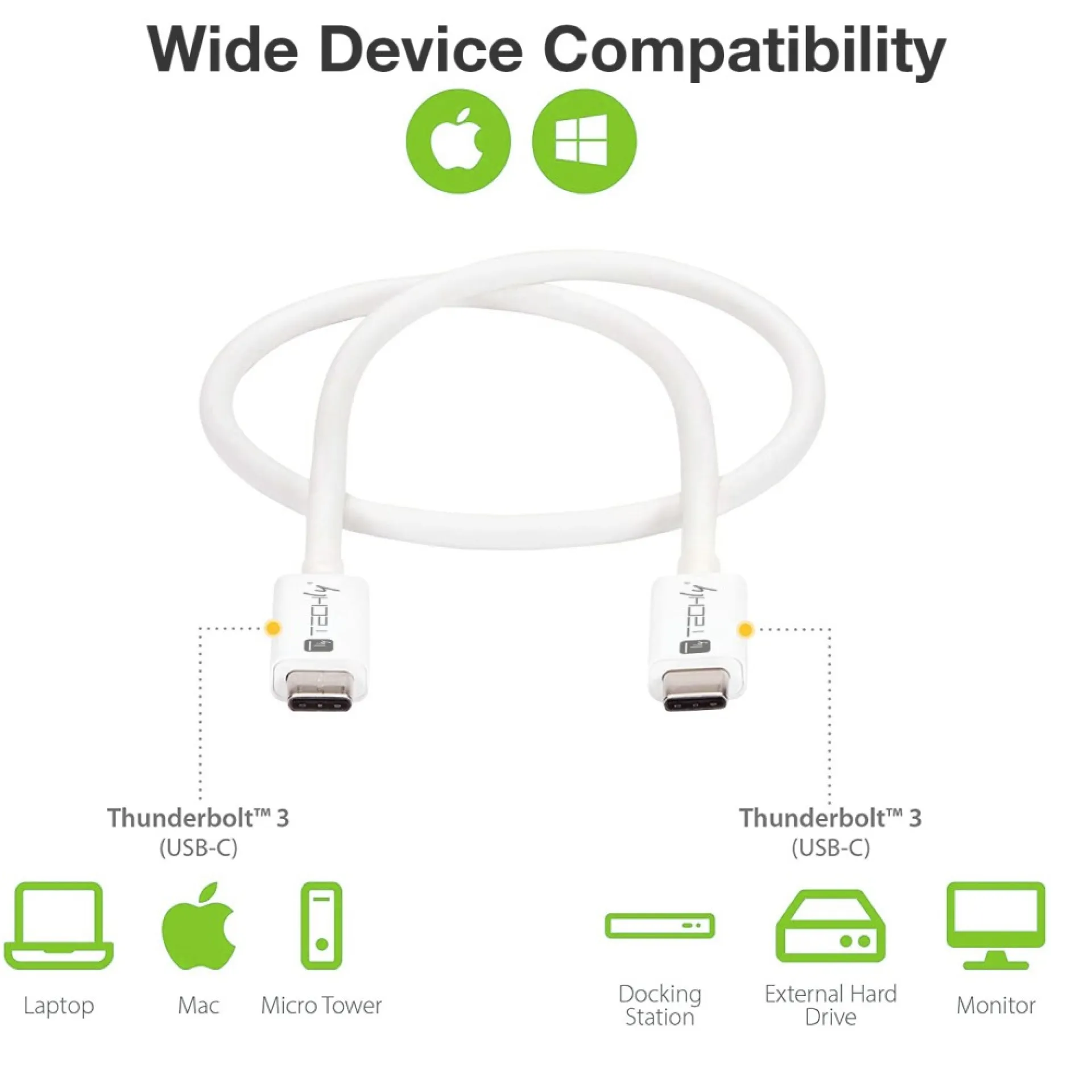 Techly USB4 Gen2 USB-C EPR Kabel 20G 240W zertifiziert 2m weiß – Bild 3