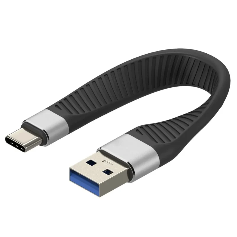 Techly USB-C Stecker auf USB-A Stecker kurz, flaches FPC Schnellladekabel