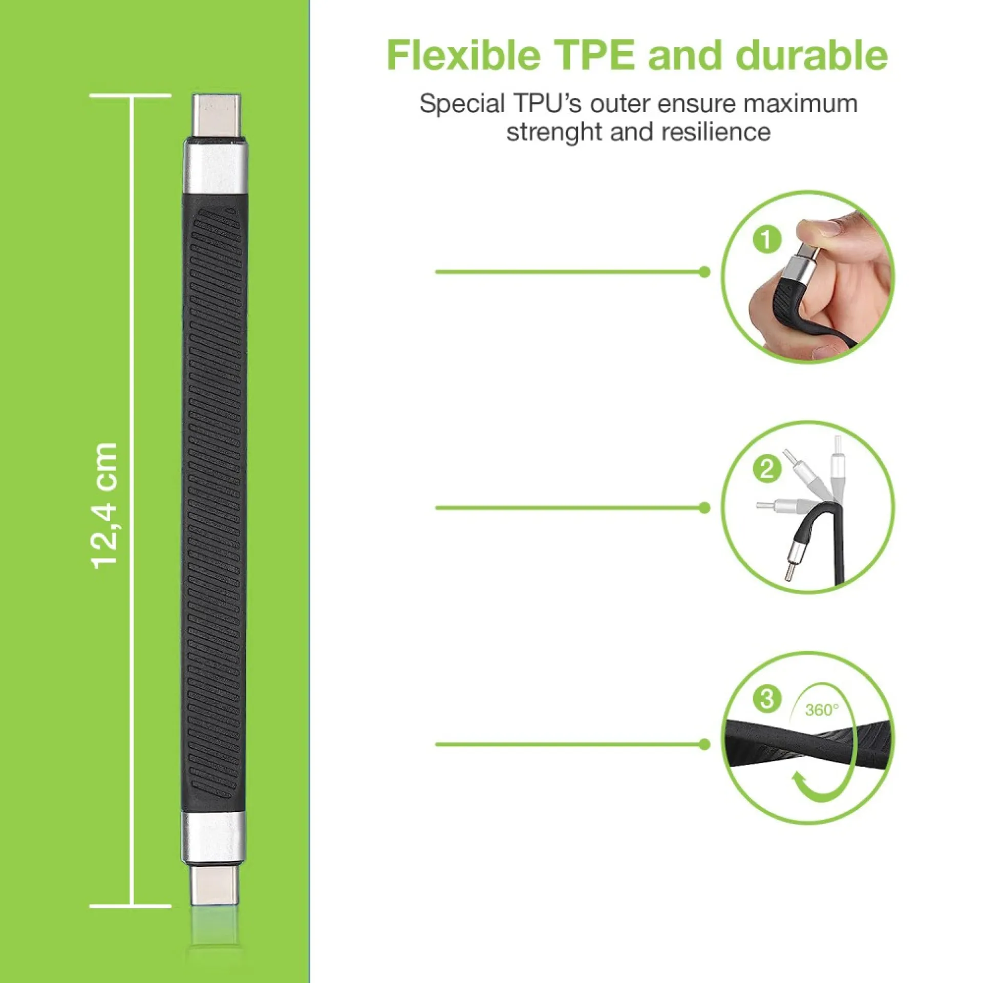 Techly USB-C Stecker auf USB-C Stecker kurz, flaches FPC Schnellladekabel – Bild 3