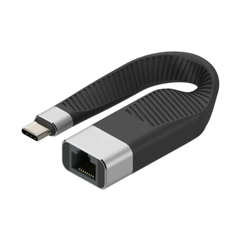Techly USB-C Stecker auf RJ45-Buchse kurz, flaches FPC Kabel
