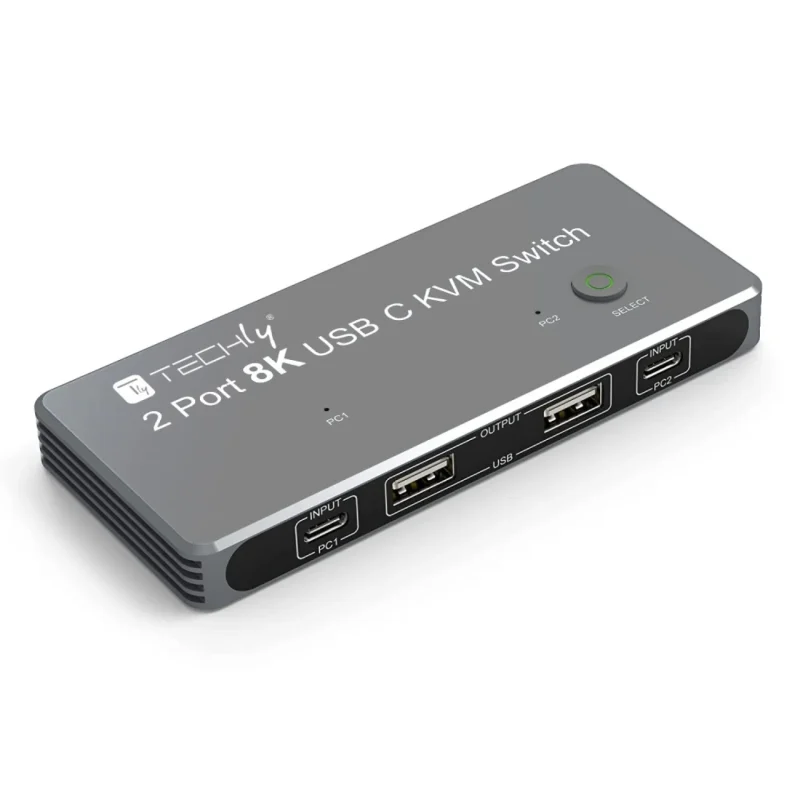 Techly KVM USB-C Switch 8K Displayport 1.4 2x USB-C, 3x USB 2.0