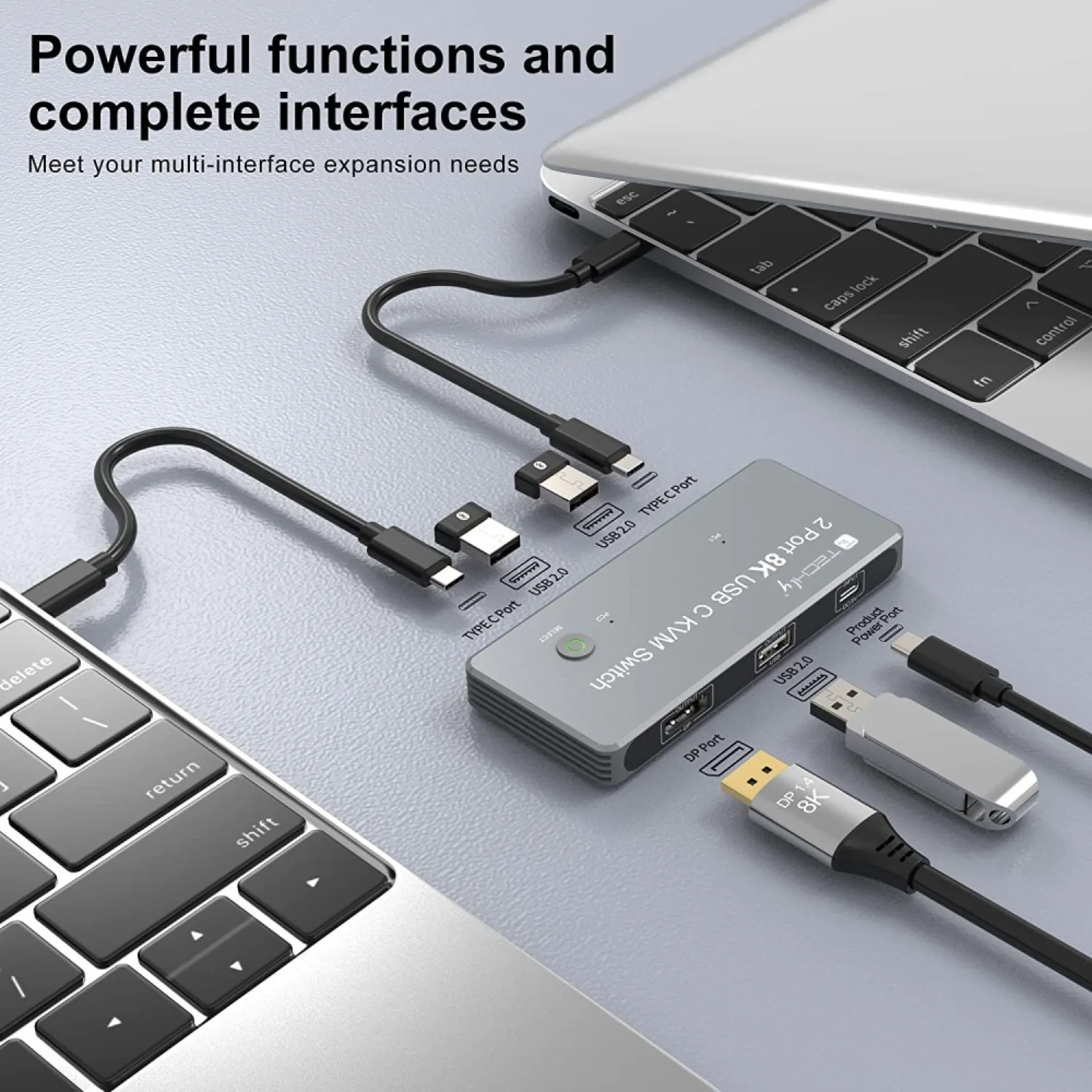 Techly KVM USB-C Switch 8K Displayport 1.4 2x USB-C, 3x USB 2.0 – Bild 3