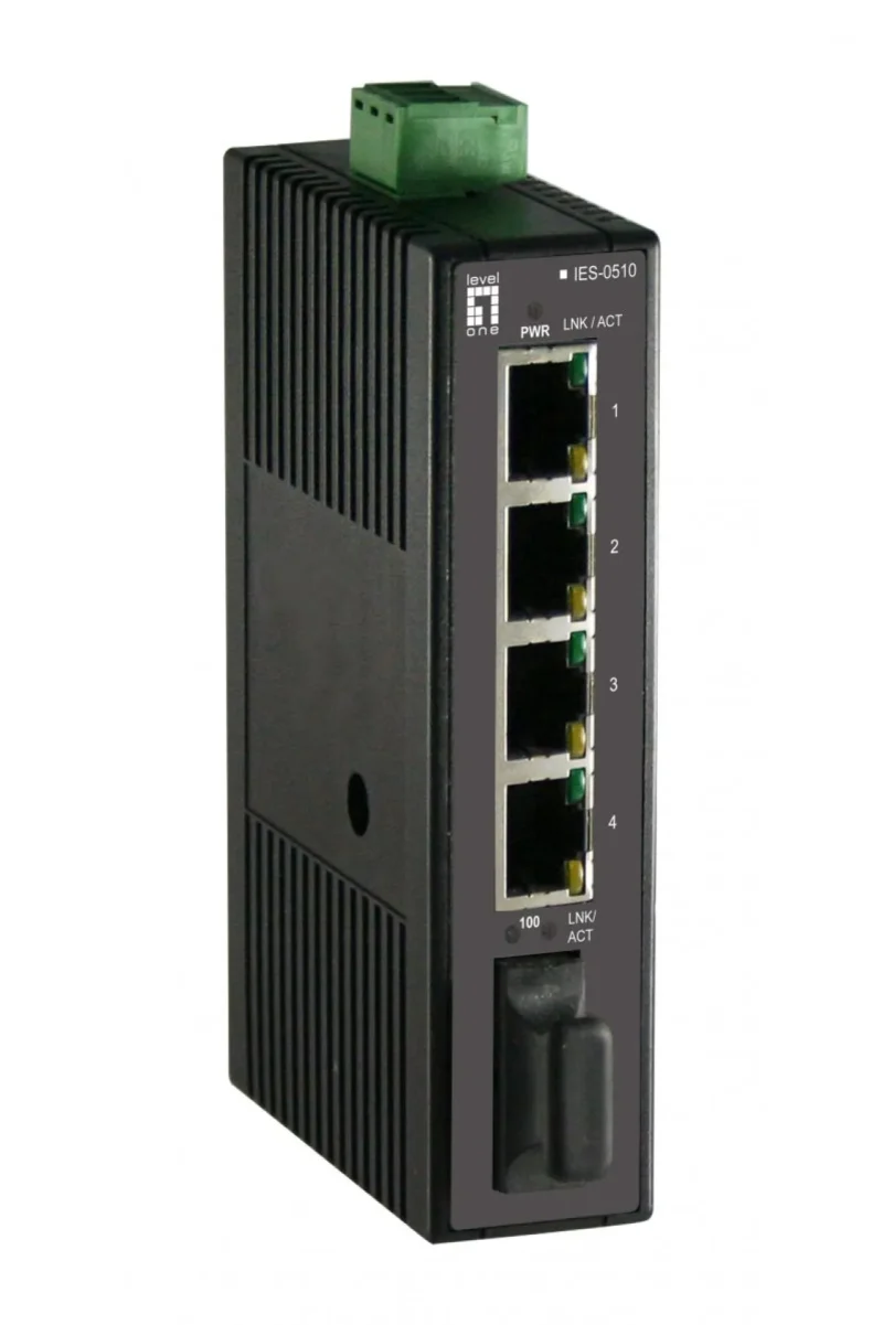 5-Port Fast Ethernet Industrial Switch DIN-Schiene 1 x SC Multi-Mode Glasfaser, -20°C bis 70°C