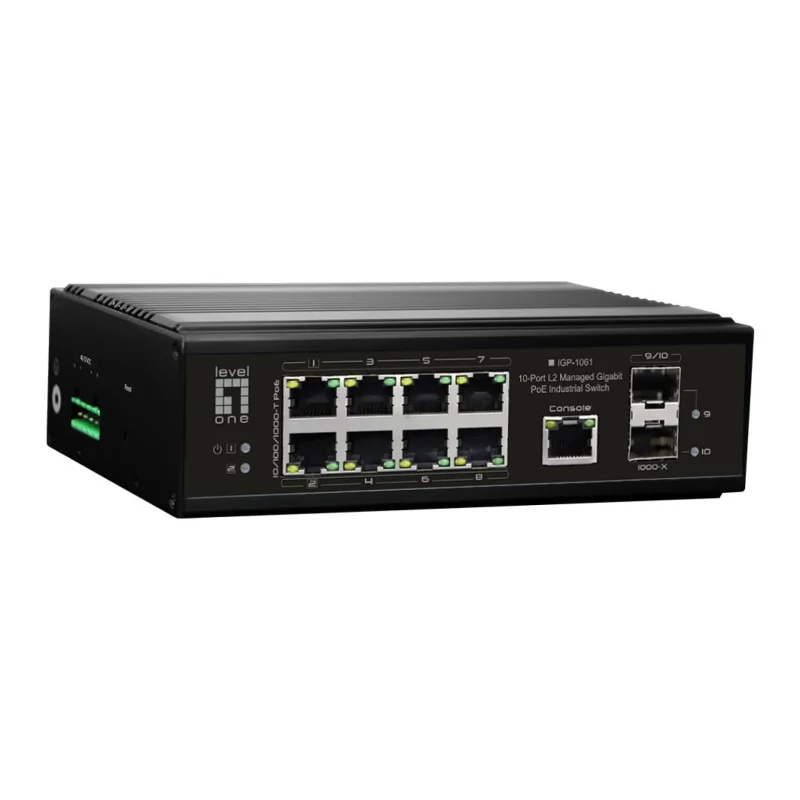 10-Port L2 Managed GigabitPoE Industrieswitch 802.3at/af/bt Hutschiene -40°C-75°C