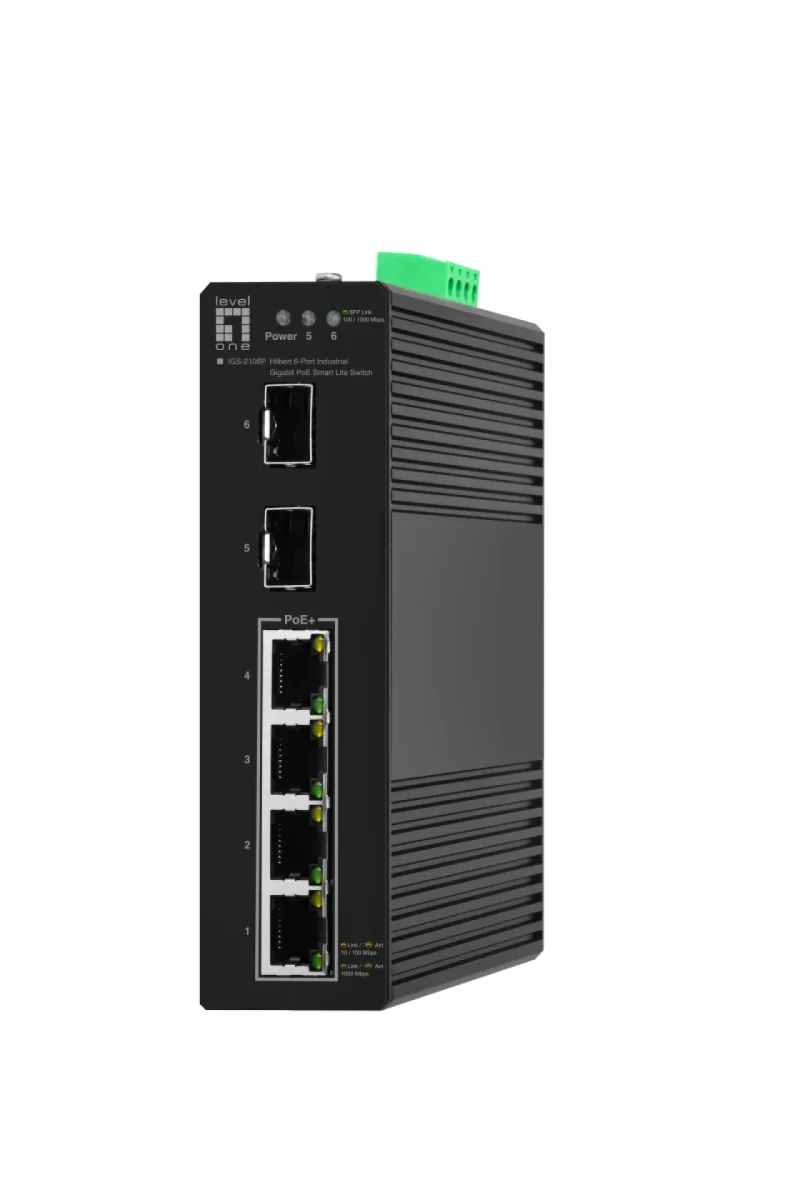 Hilbert 6-Port Industrie Gigabit PoE 2xSFP 4 PoE Outputs 802.3at/af PoE