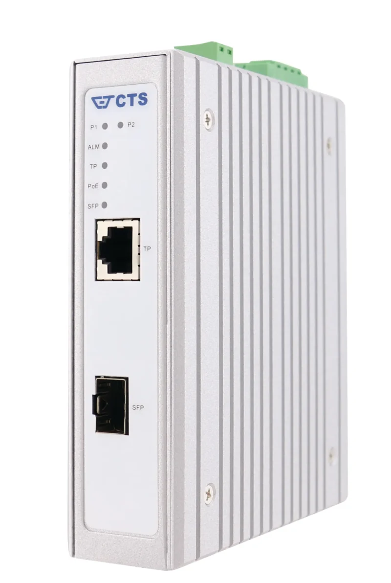 Hutschienen PoE Media Konverter, 1x 100/1000 SFP, 1x 100/1000T RJ45 mit PoE+