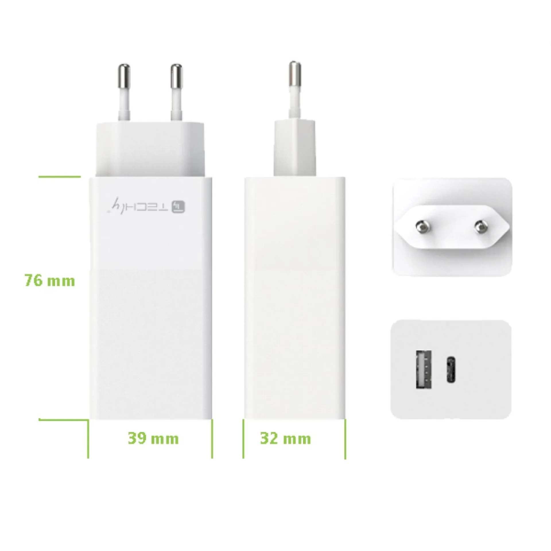 Techly USB-C und USB-A 100W Wandladegerät – Bild 2
