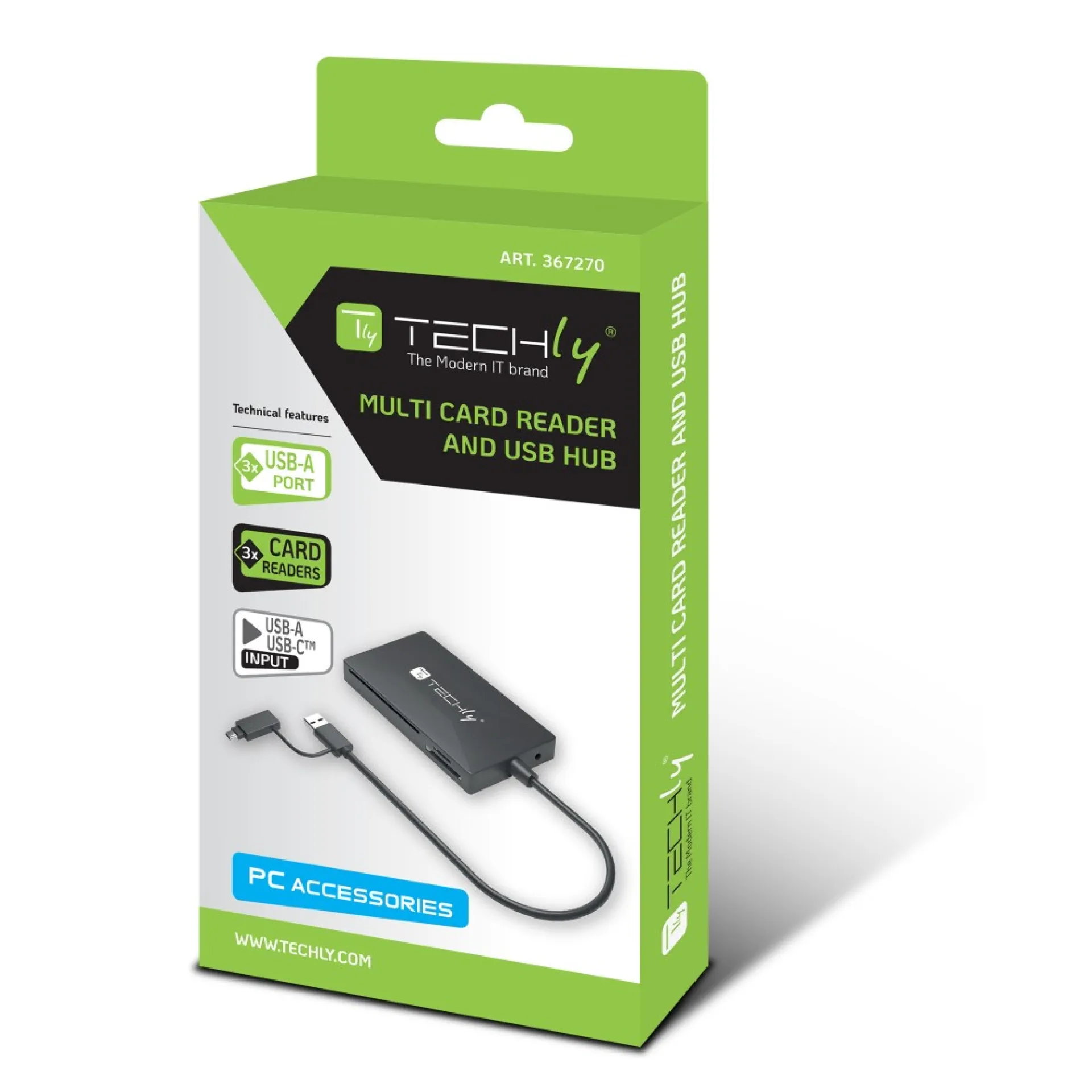 Techly SD/TF Smartcard Speicherleser 3x USB Port Hub – Bild 2