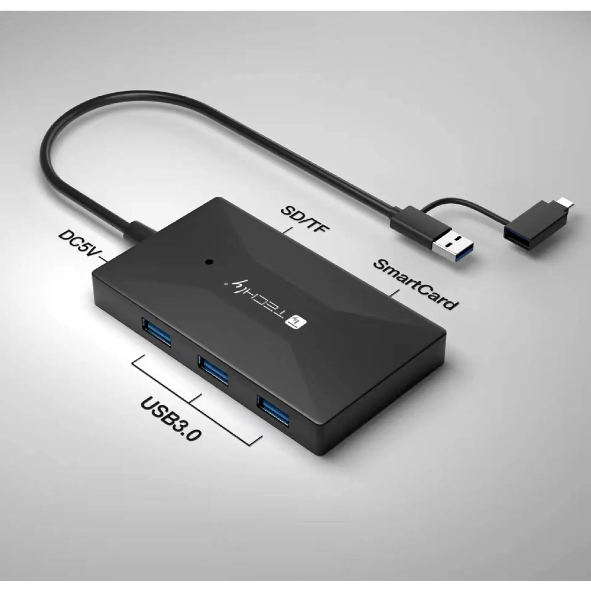 Techly SD/TF Smartcard Speicherleser 3x USB Port Hub – Bild 3