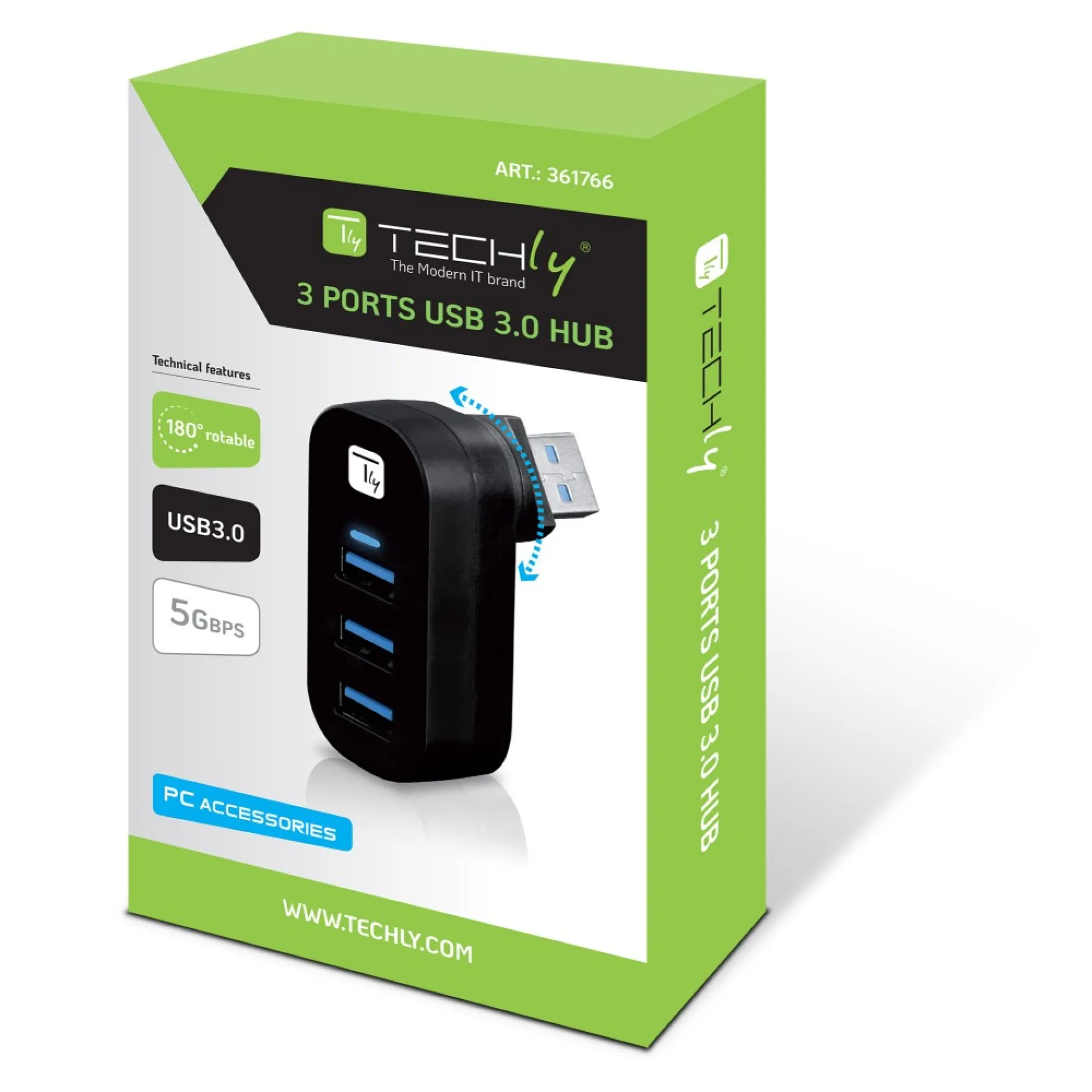 Techly Mini-Dreh-Hub 3x USB 3.0 – Bild 4