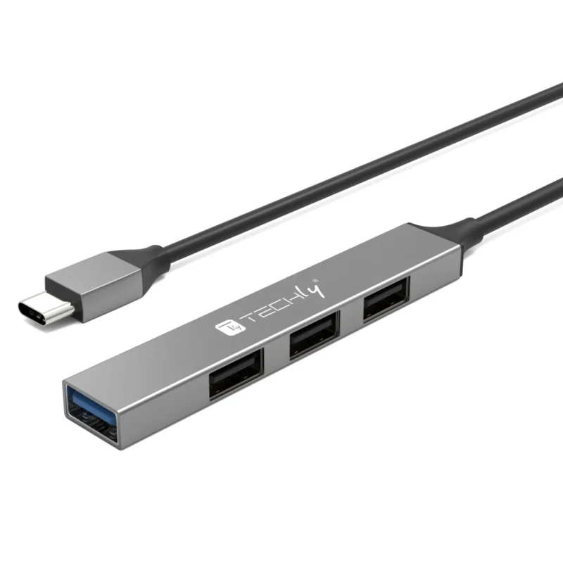 USB-C 3.2 Hub mit 4 schlanken USB-A-Ports aus Metall